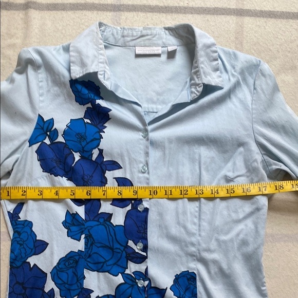 NY&Co Blue Floral Long Sleeve Button Down Shirt Women's Size Medium - Picture 16 of 16